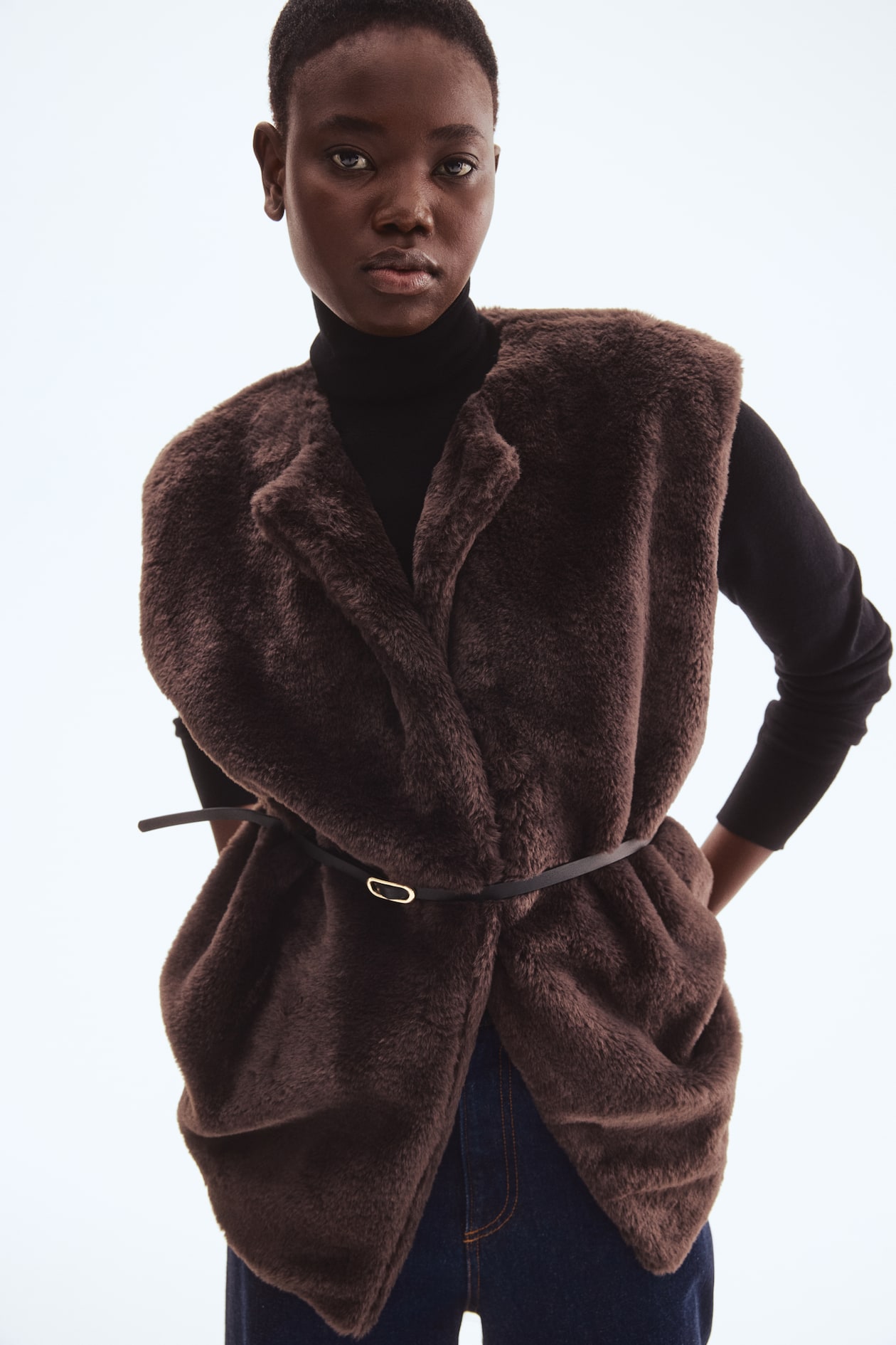 Urbancode Manteau Manteau Pilote Veste Sans Manches Avec Ceinture