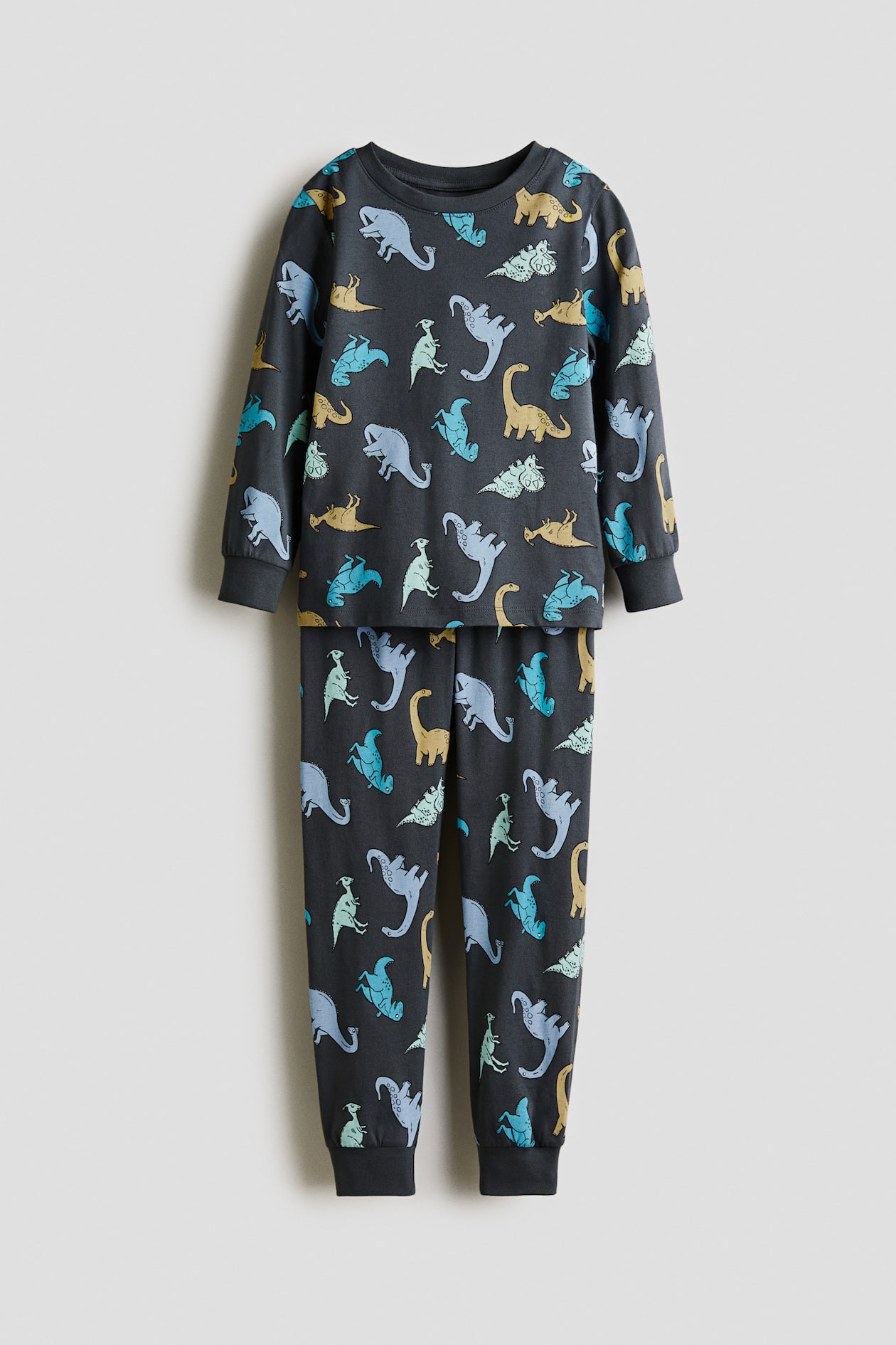 Patterned jersey pyjamas Dark grey/Dinosaurs Kids H&M IN