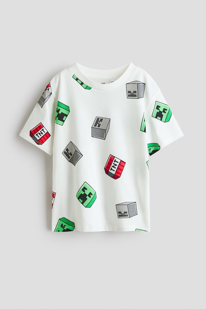 Printed Cotton T-Shirt - White/Minecraft - 1