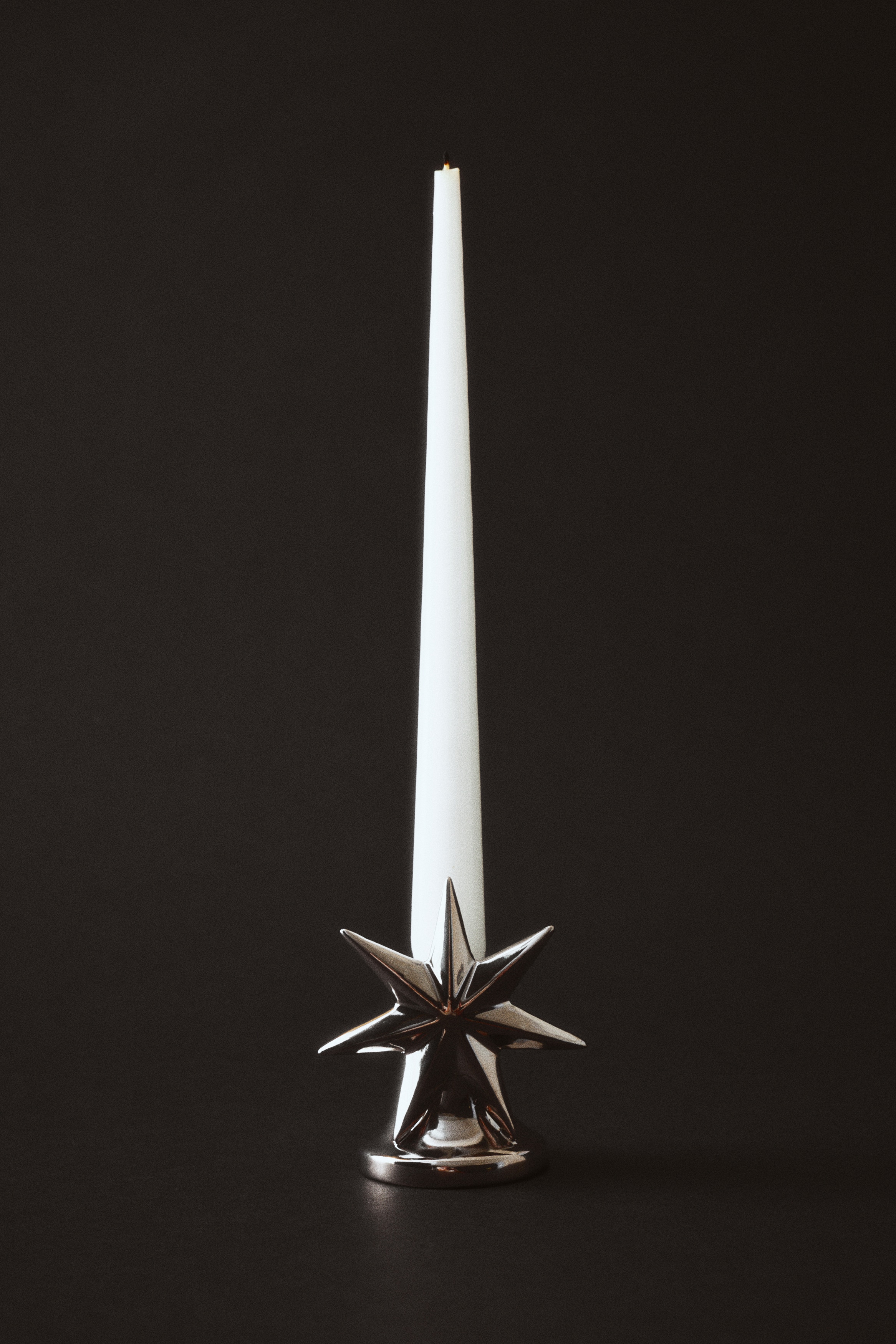 Stoneware Candlestick - Silver-colored/Green/tree/Silver-colored/White