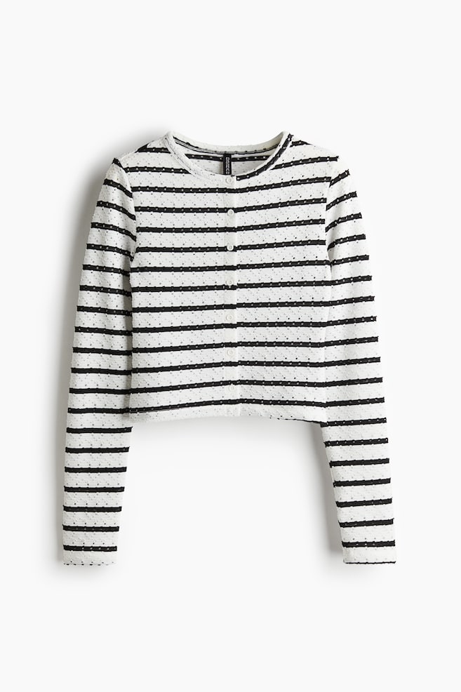 Pointelle jersey cardigan - Crema/Rayas/Negro/Rayas - 1
