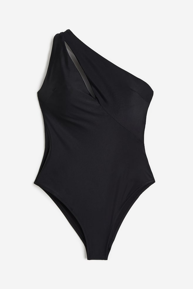 High-leg one-shoulder swimsuit - Black/Light purple/Cerise/Orange - 2