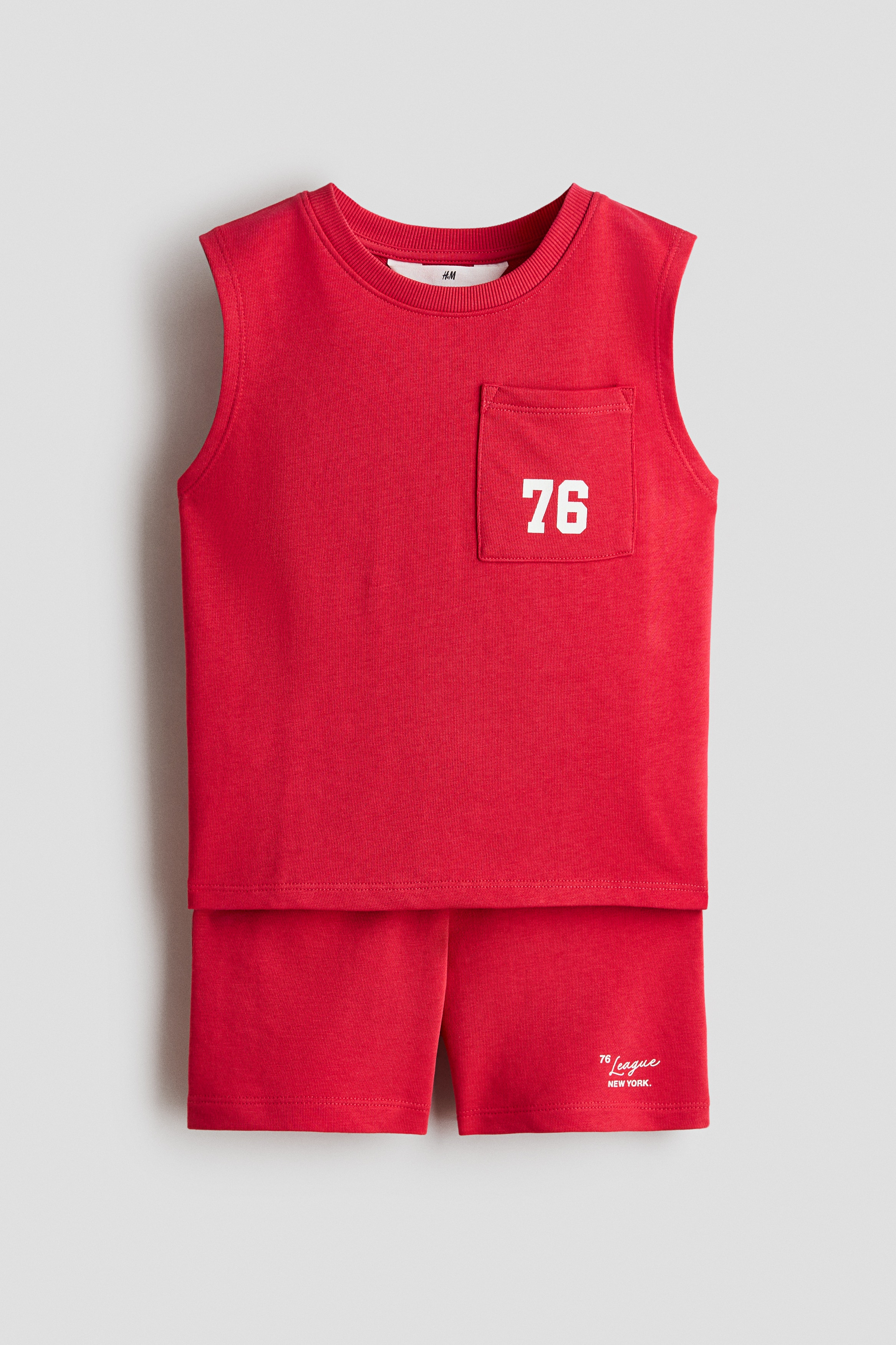 2-Piece Sweatshirt Fabric Set - Red/76/Dark gray/basketballs