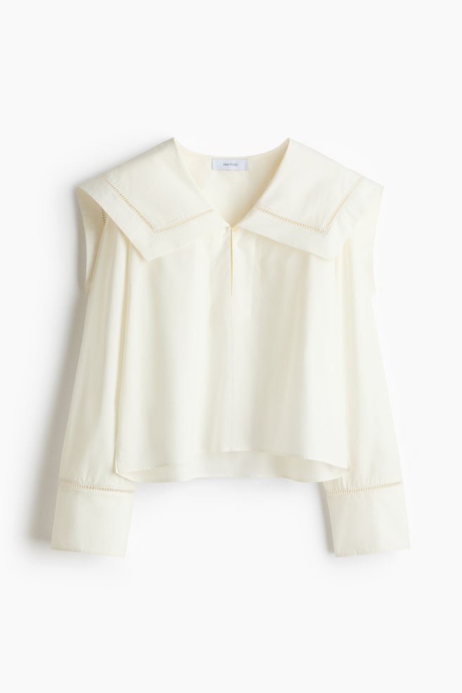 Sailor-collared poplin blouse - Cream - 1