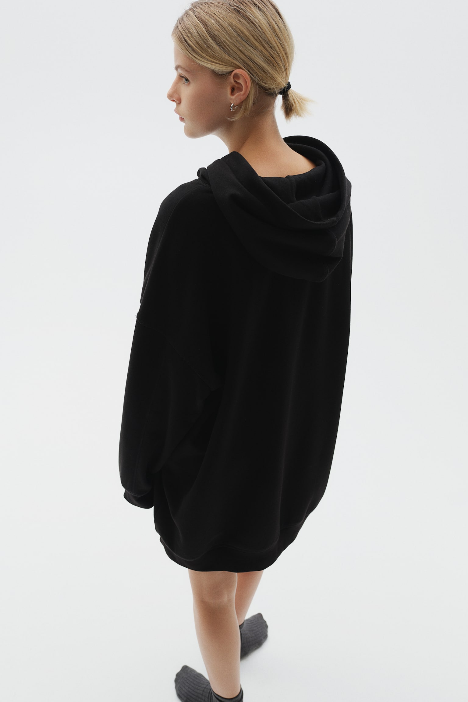 Hooded cotton dress - Black/Dark brown/Navy blue/Light grey marl - 4