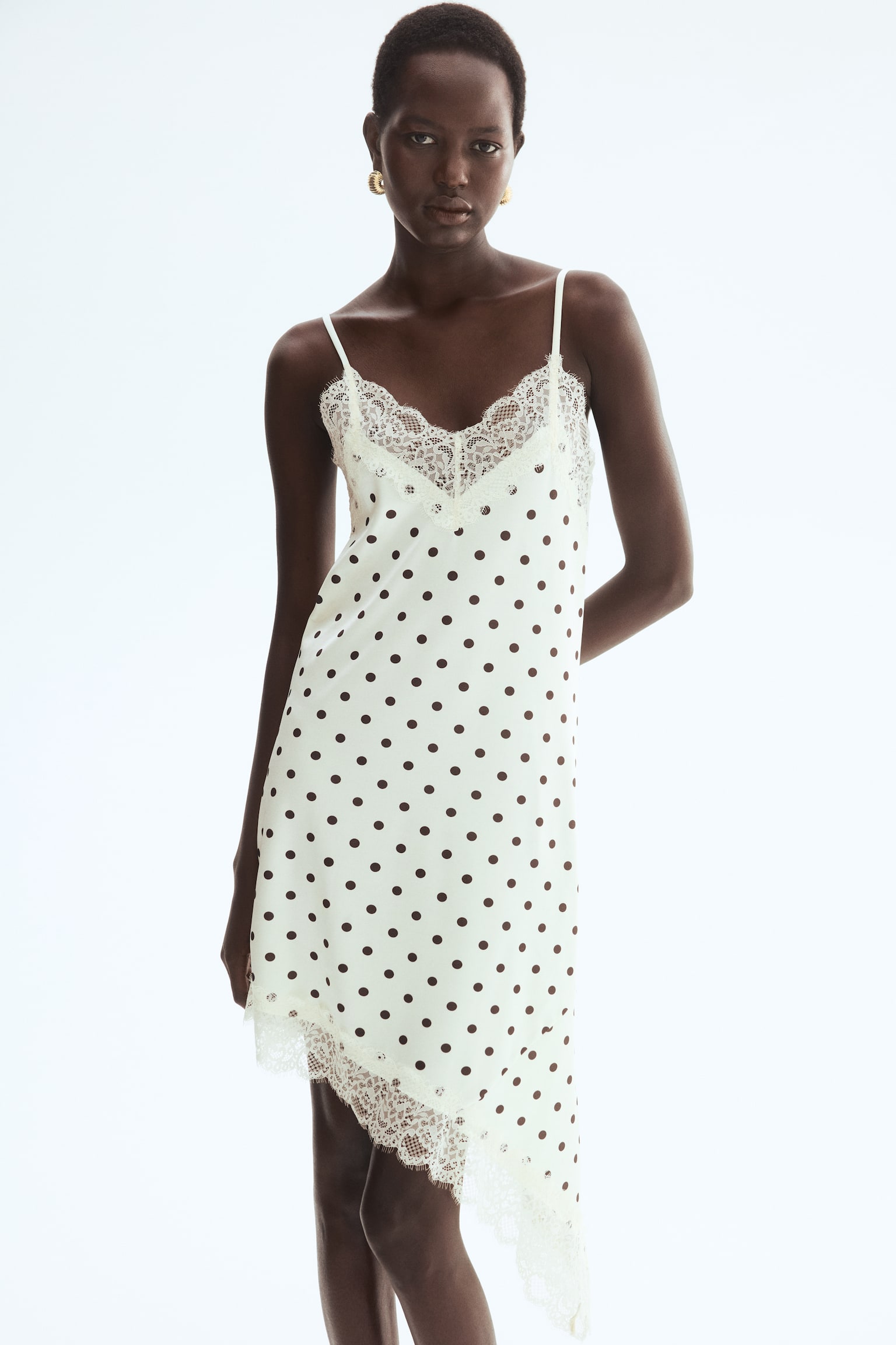 Lace-trimmed slip dress - Cream/Polka dot - 1