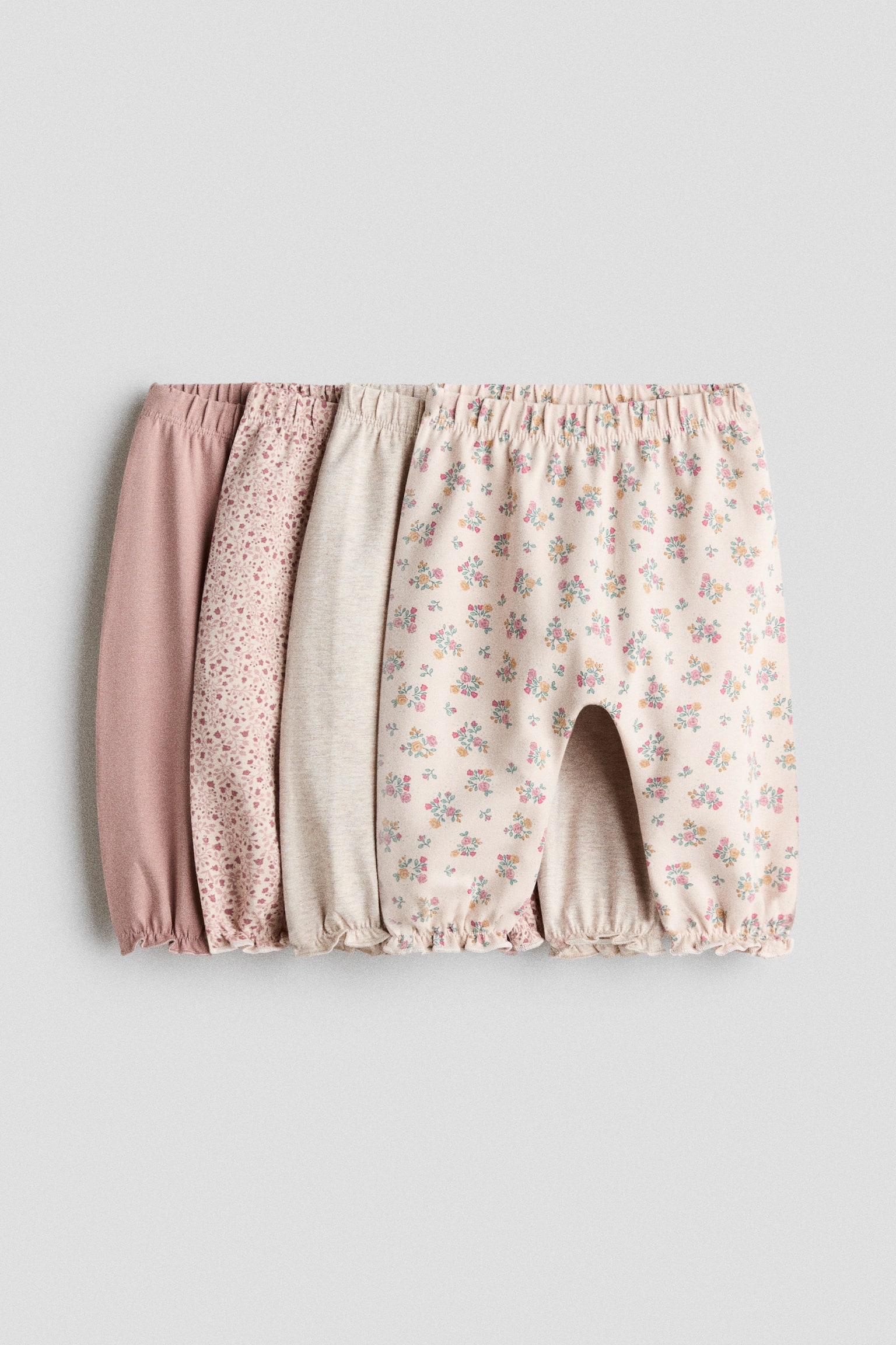 4-Pack Cotton Pants - Light pink/floral