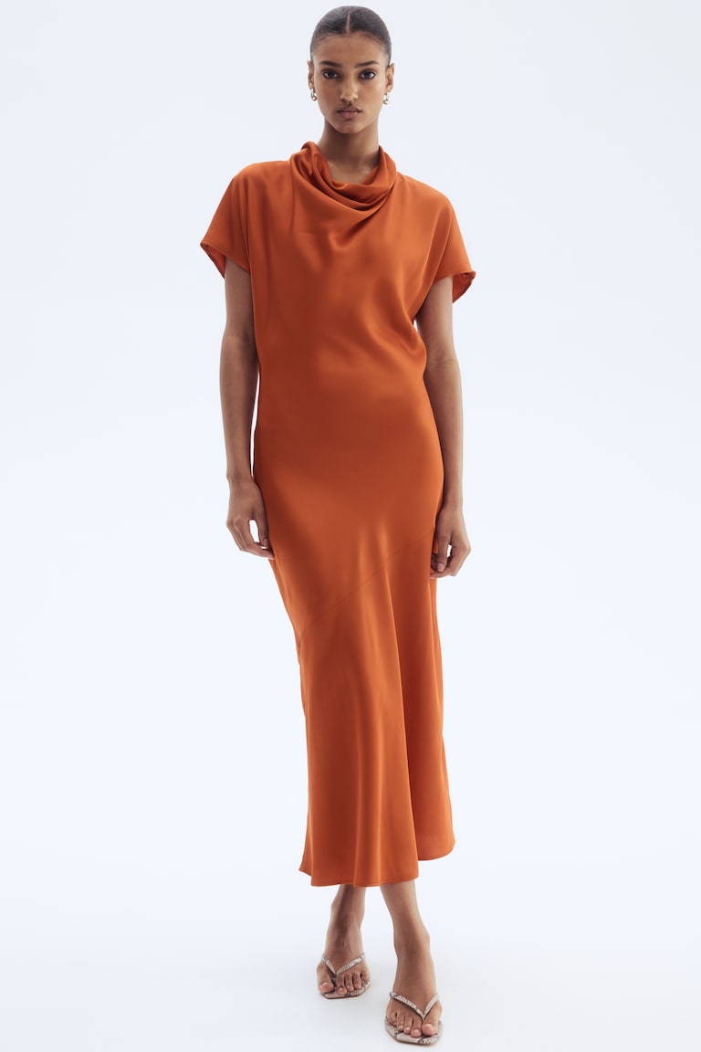 strapless open back dress ORANGE COWL NECK DRESS – Pink Tree PR main image 1