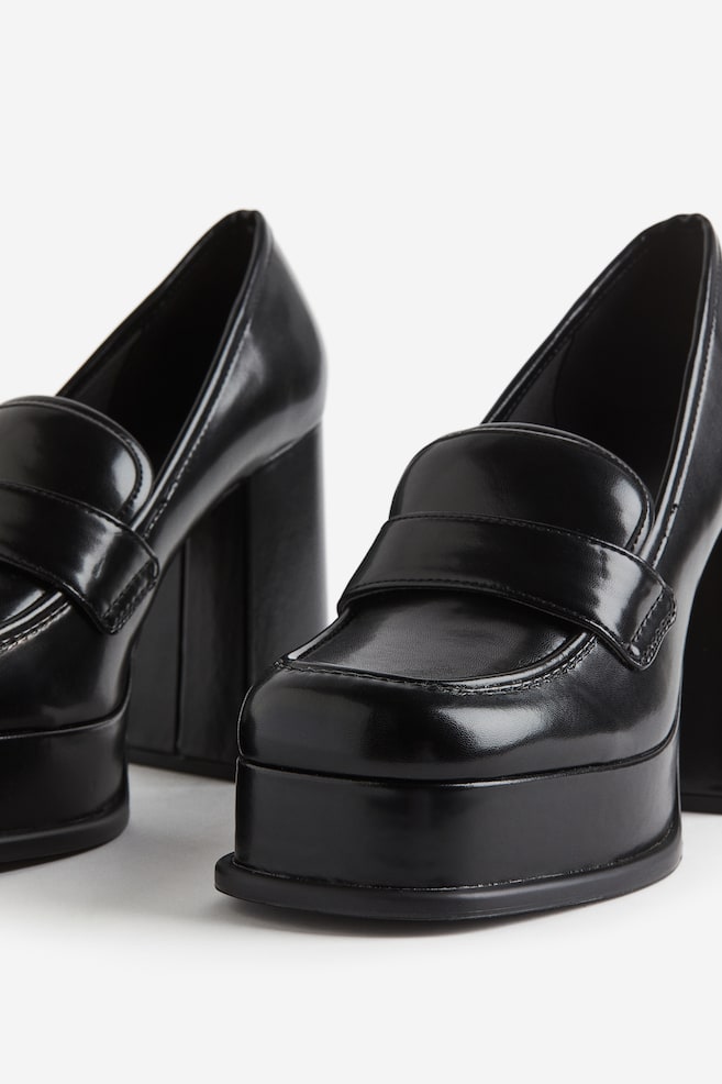 Heeled platform loafers - Black/Khaki green - 2
