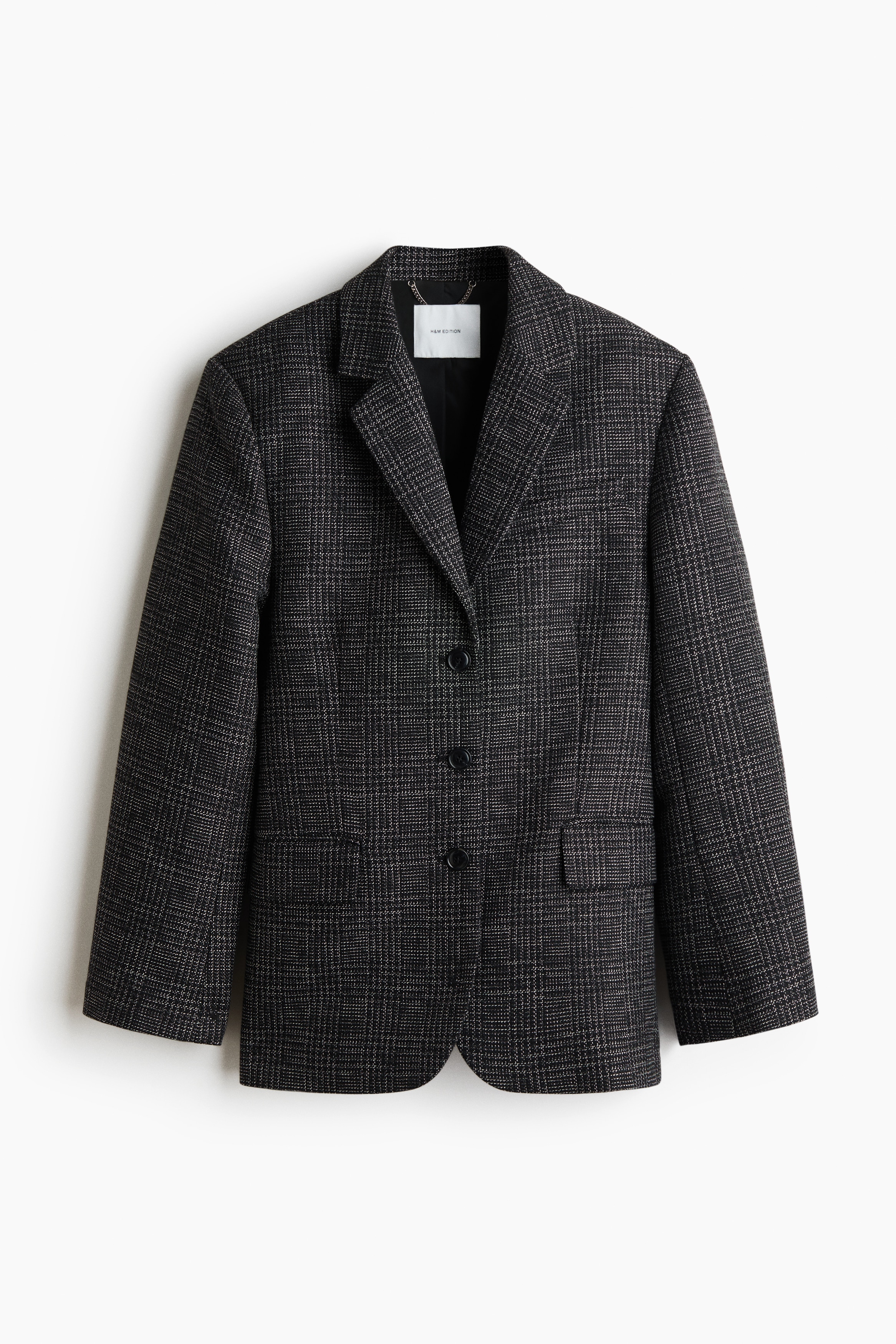 Blazer de botonadura sencilla tejido texturizado - Negro/Cuadros