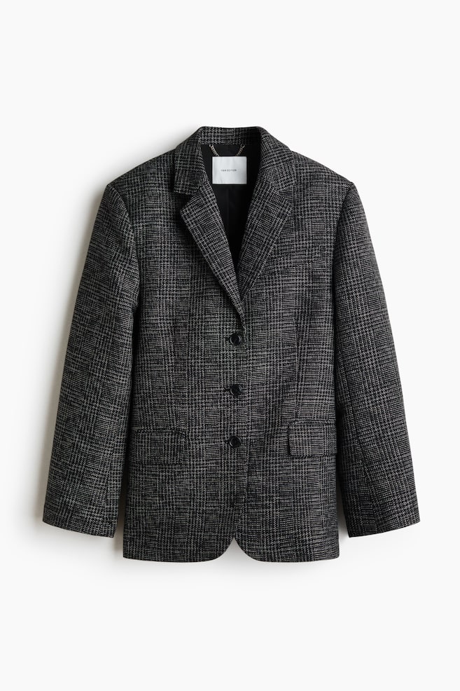 Blazer monopetto in tessuto strutturato - Nero/quadri - 1
