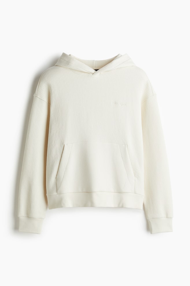 Loose Fit Ribbed Hoodie - Cream - 1