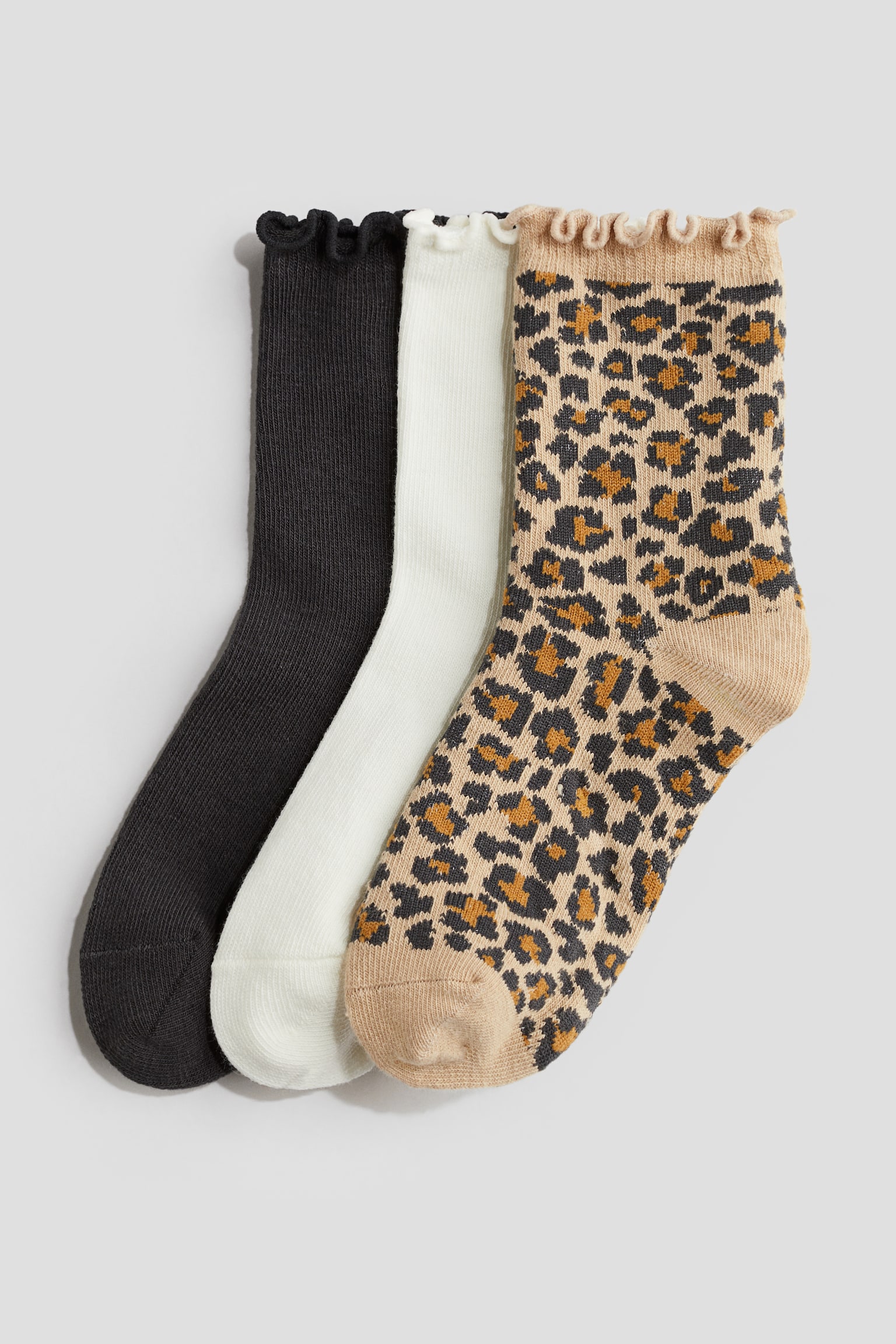 3-pack overlock-detail socks - Beige/Leopard print - 1