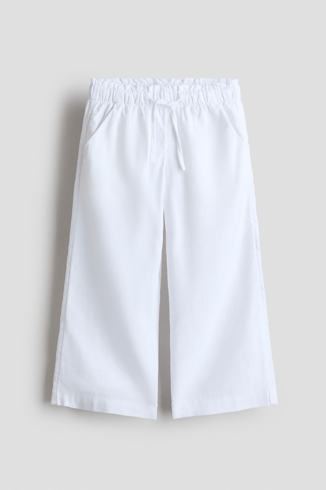 Linen-Blend Drawstring Pants - White - 1