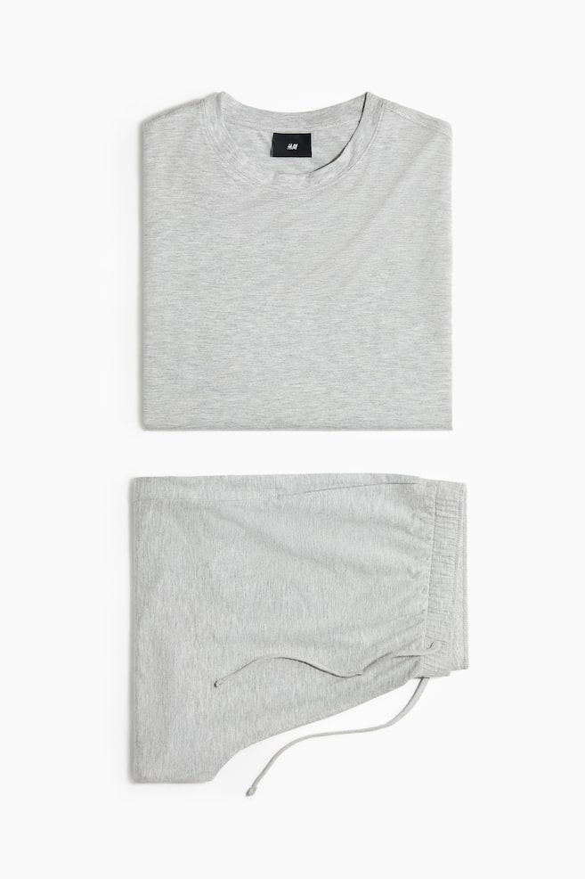 Conjunto de camiseta y pantalón corto de pijama - Gris claro jaspeado/Azul empolvado - 1