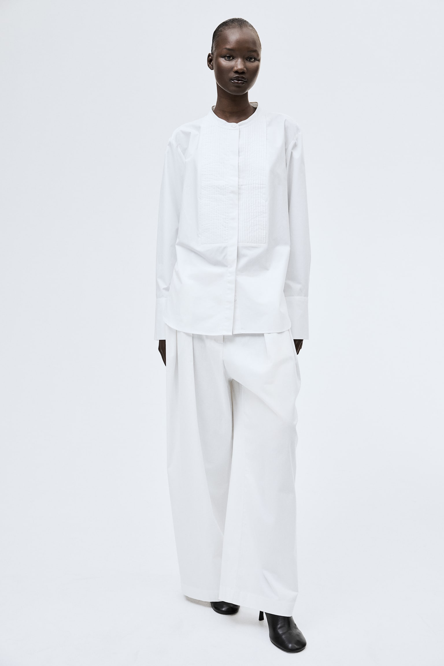 Poplin Tuxedo Shirt - White - 1