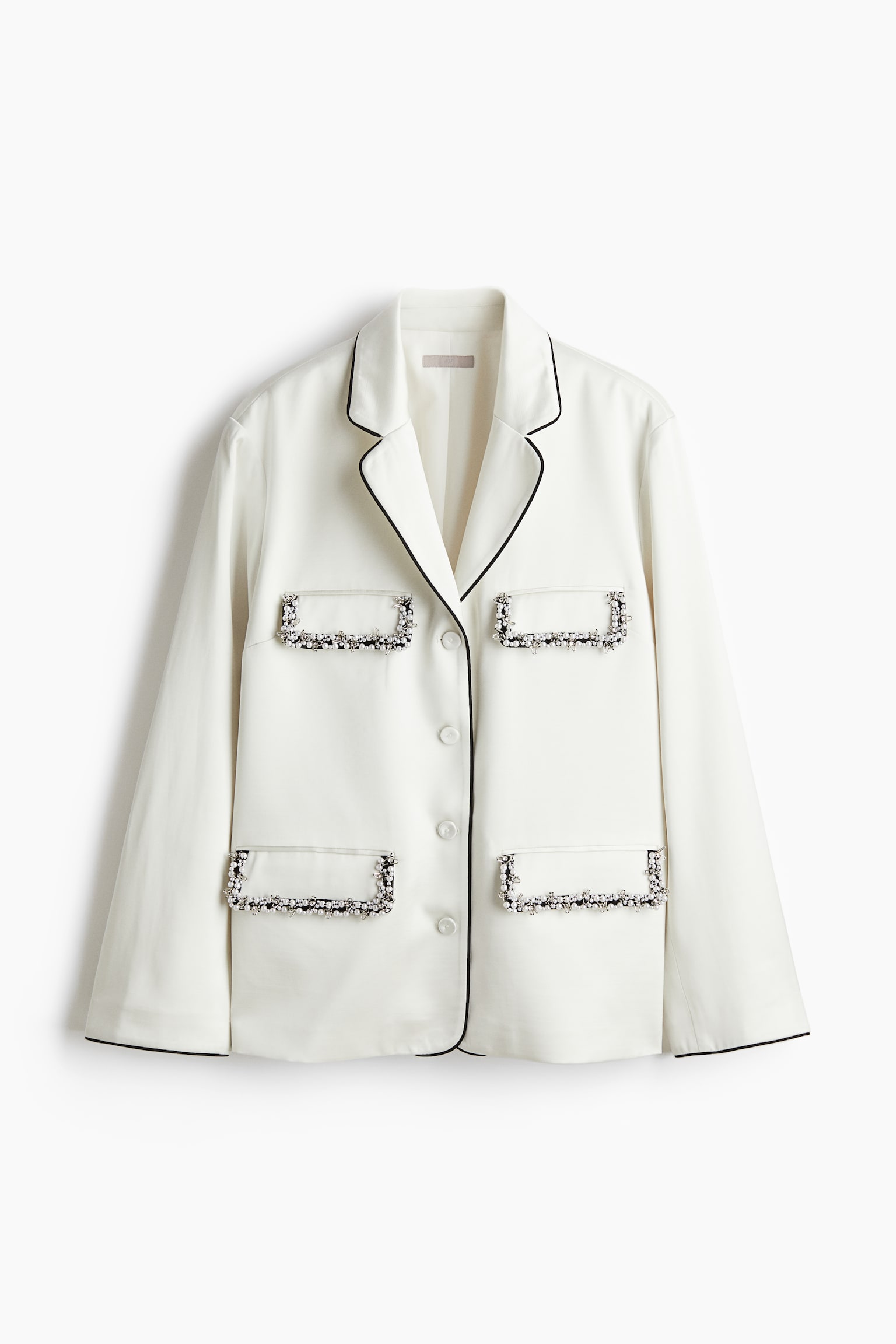 Embellished satin blazer - White - 2