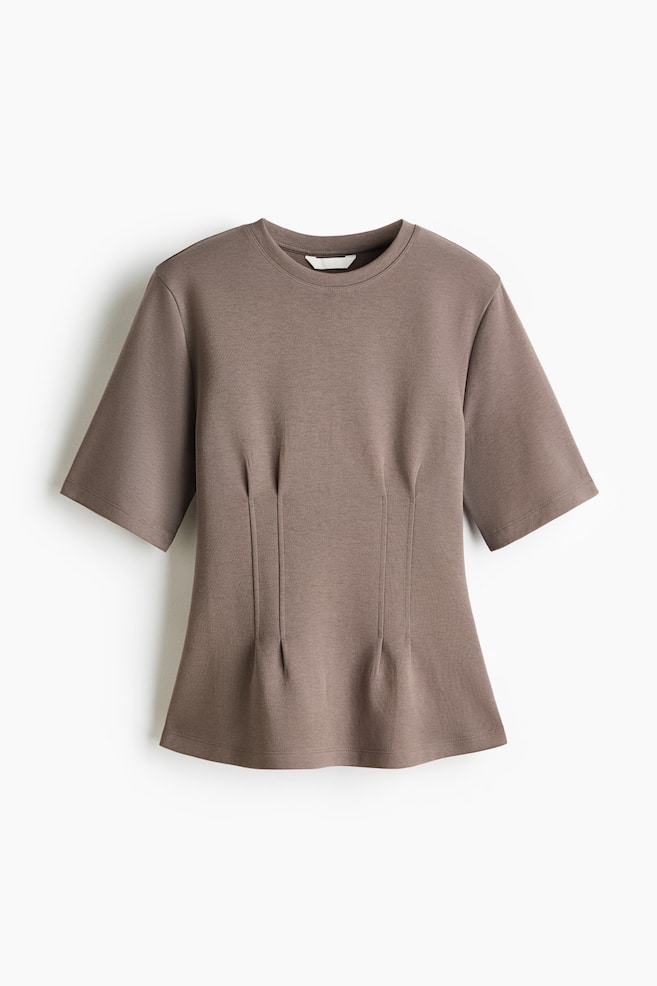 Tapered-Waist Interlock T-Shirt - Dark taupe/Black - 1