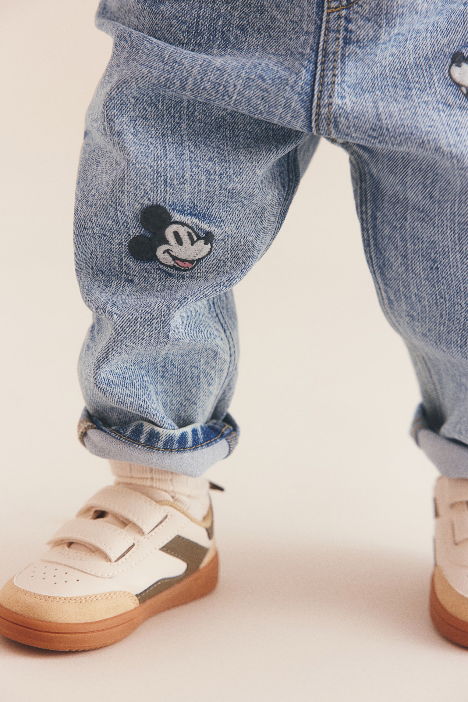 Embroidery-detail denim dungarees - Denim blue/Mickey Mouse - 3