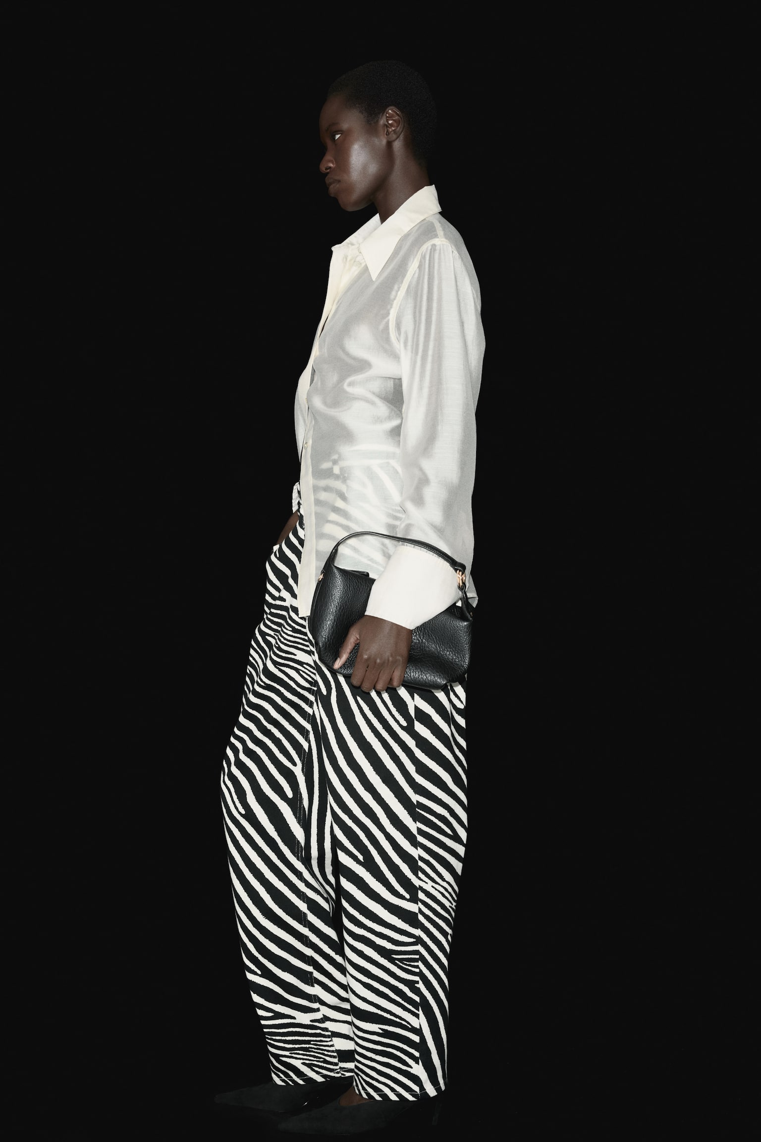 Barrel-leg twill trousers - Black/Zebra print - 3