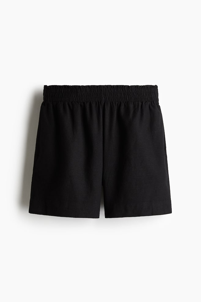Linen-Blend Shorts - Black/White/striped/Dark khaki green - 1