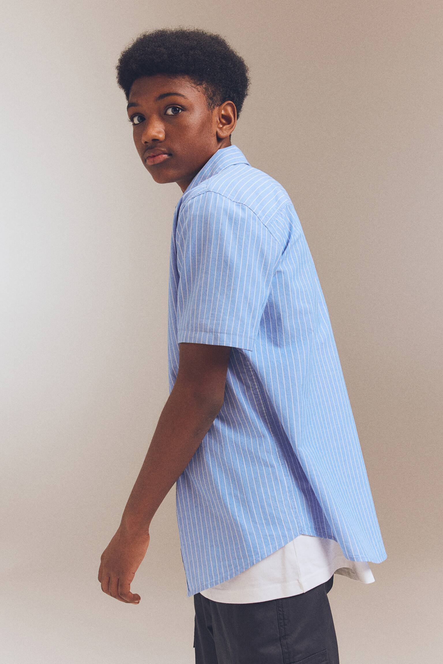 Short Sleeve Cotton Shirt - Blue/Pinstripe/White/Blue/Light blue/Navy blue - 3