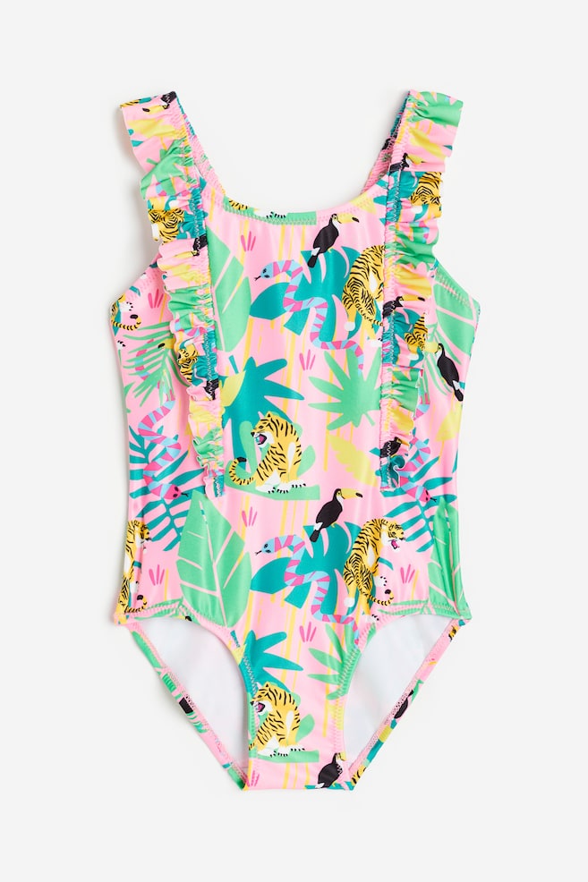 Frill-trimmed swimsuit - Light pink/Birds/Yellow/Floral - 1