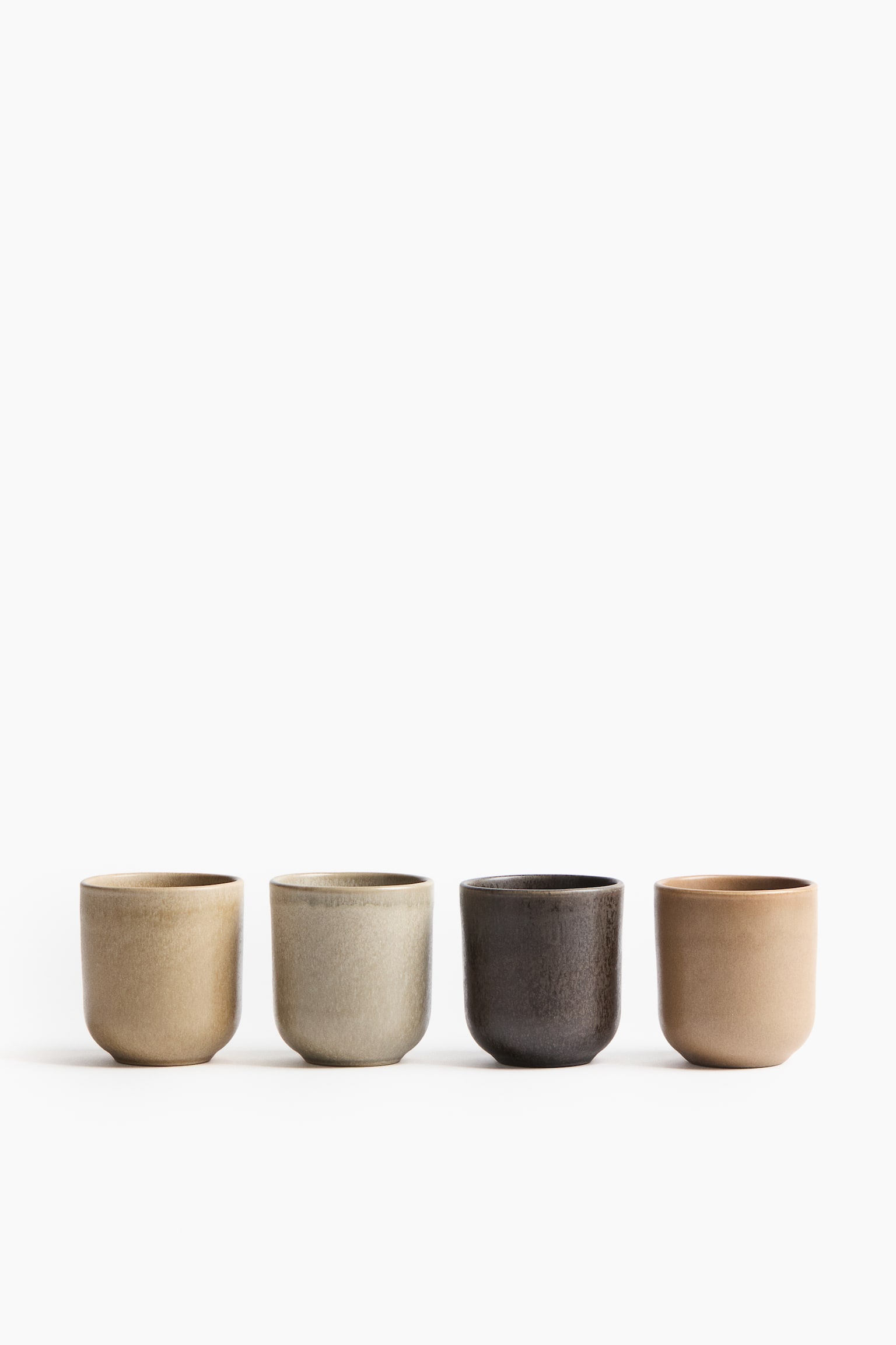 4er-Pack Becher aus Steingut - Dunkelbraun/Beige/Orange/Dunkelgrün - 1