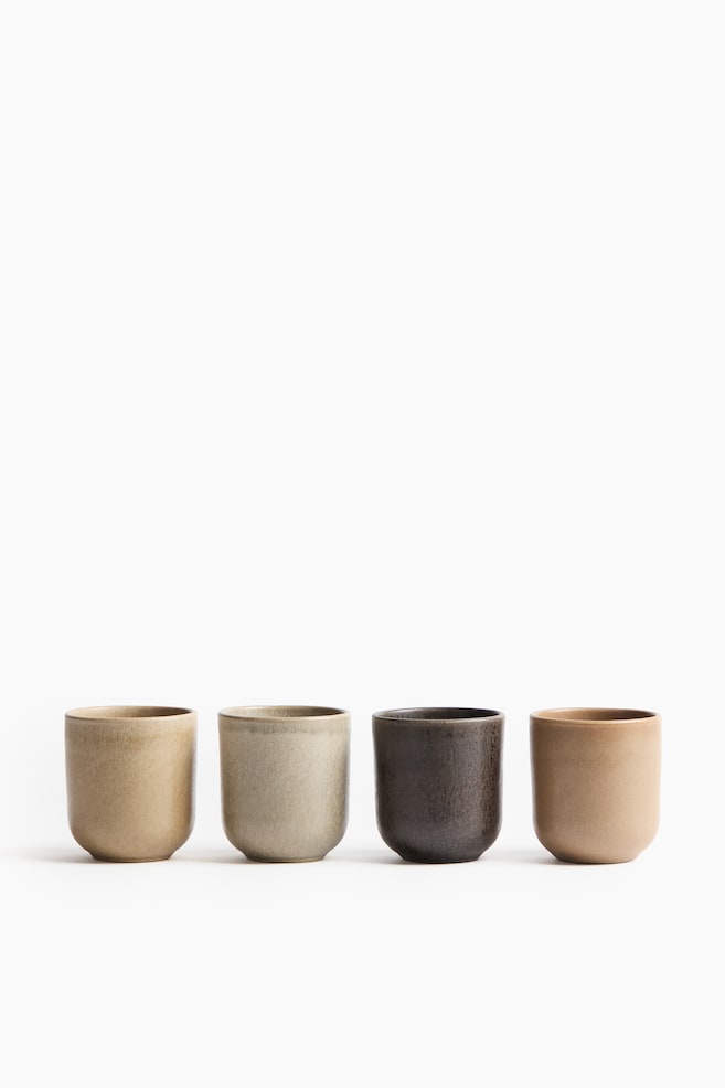 4-Pack Stoneware Mugs - Dark brown/beige/Orange/Dark green - 1