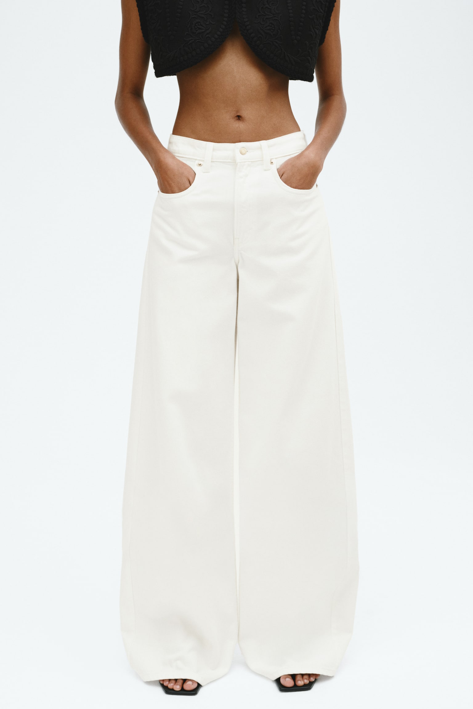 Wide High Waist Jeans - Branco/Azul denim claro/Azul denim - 7