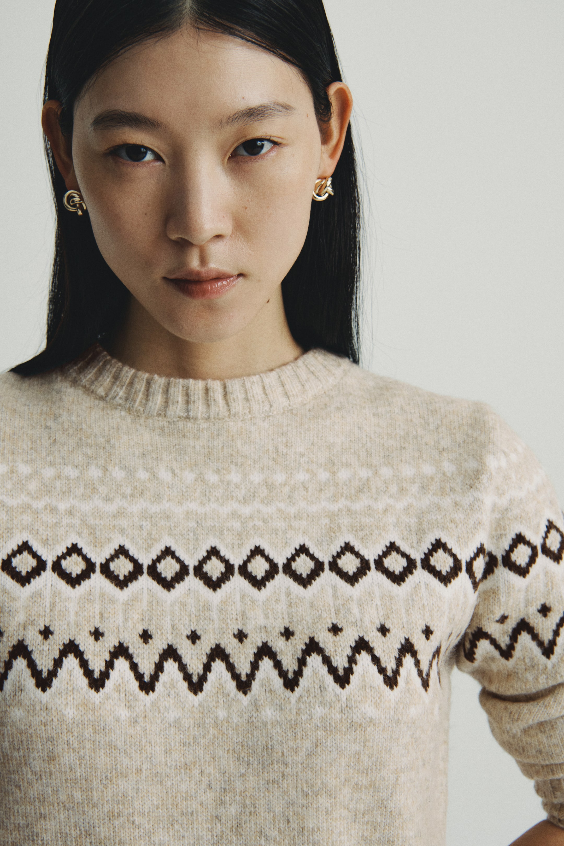 이미지 확대 보기: 자카드 니트 스웨터 - 베이지 멜란지/패턴 - 여성 | H&M KR 5