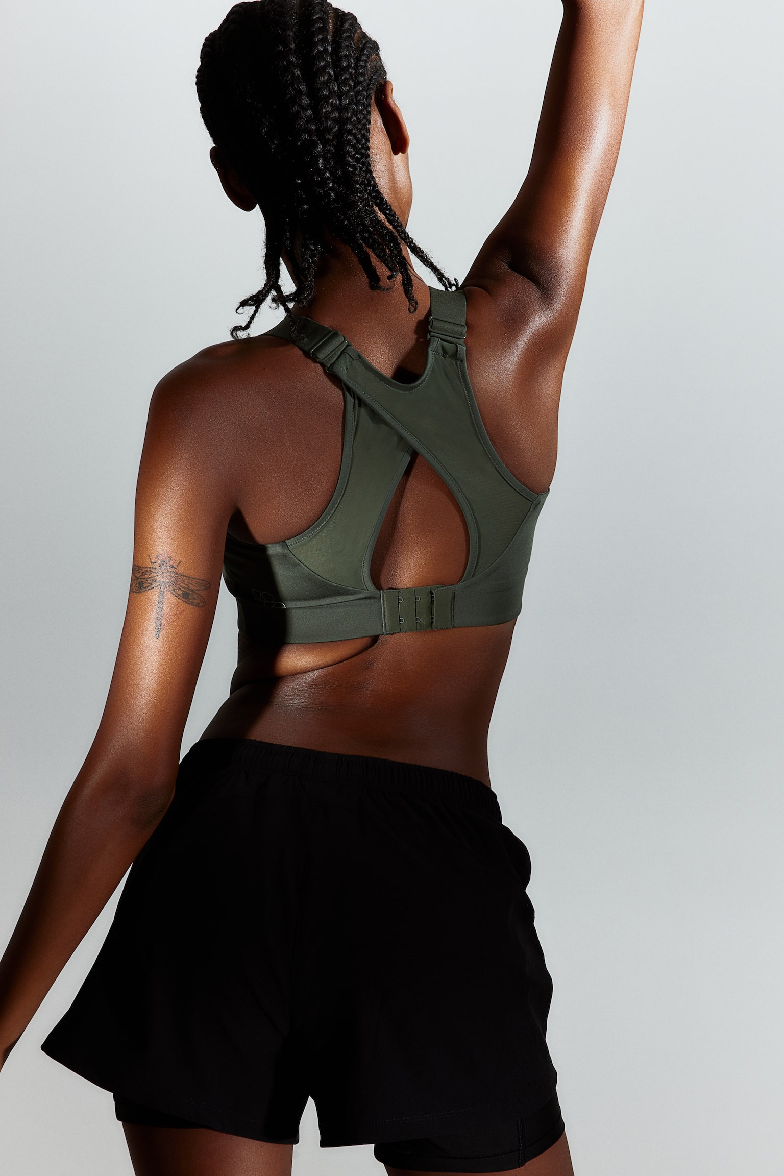 High Support Sports bra in DryMove™ - Dark khaki green/White/Dark grey/Black - 4