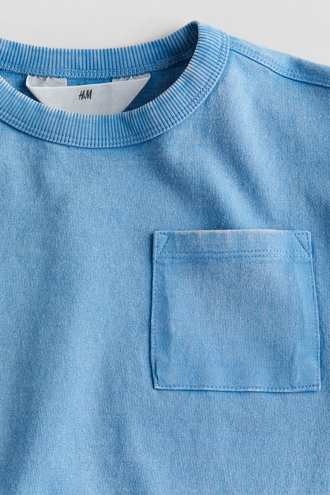 T-shirt délavé à manches longues - Bleu - 4