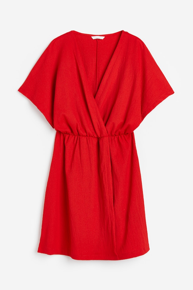 Crinkled wrap dress - Red/Black/Coral/Patterned/White - 2