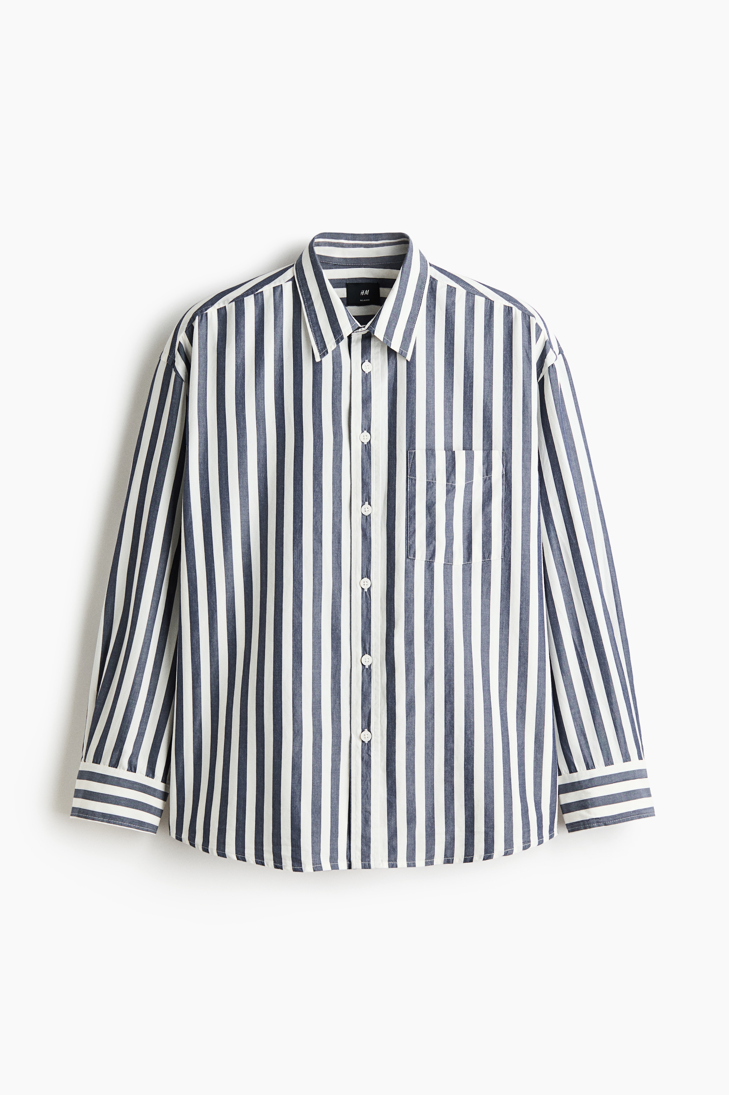 Relaxed Fit Poplin shirt - Dark blue/Striped/Khaki green/Striped