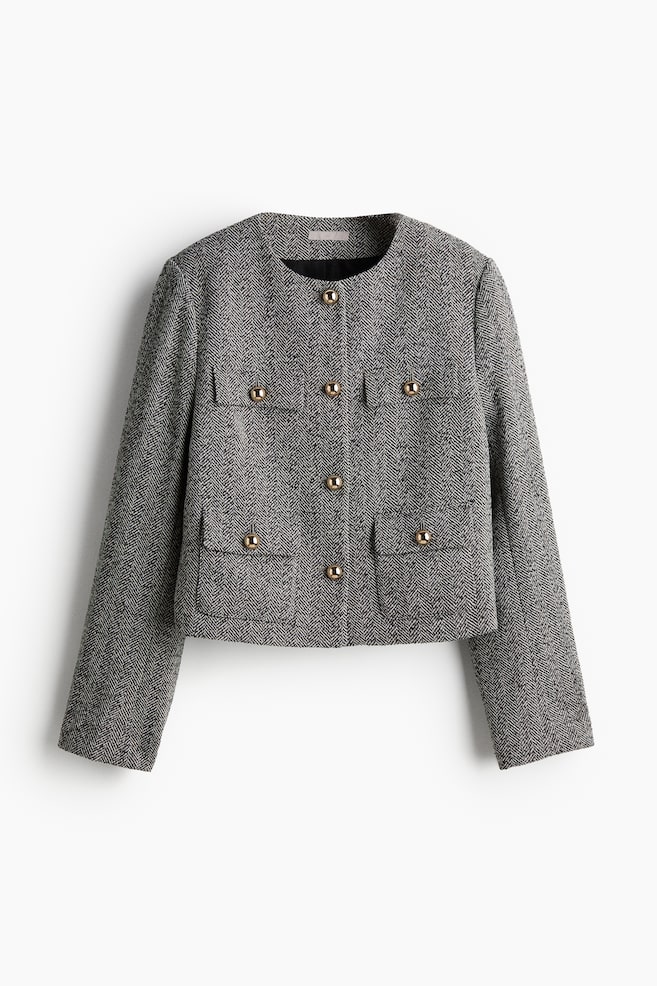 Textured-weave jacket - Grey/Herringbone-patterned/Cream - 1