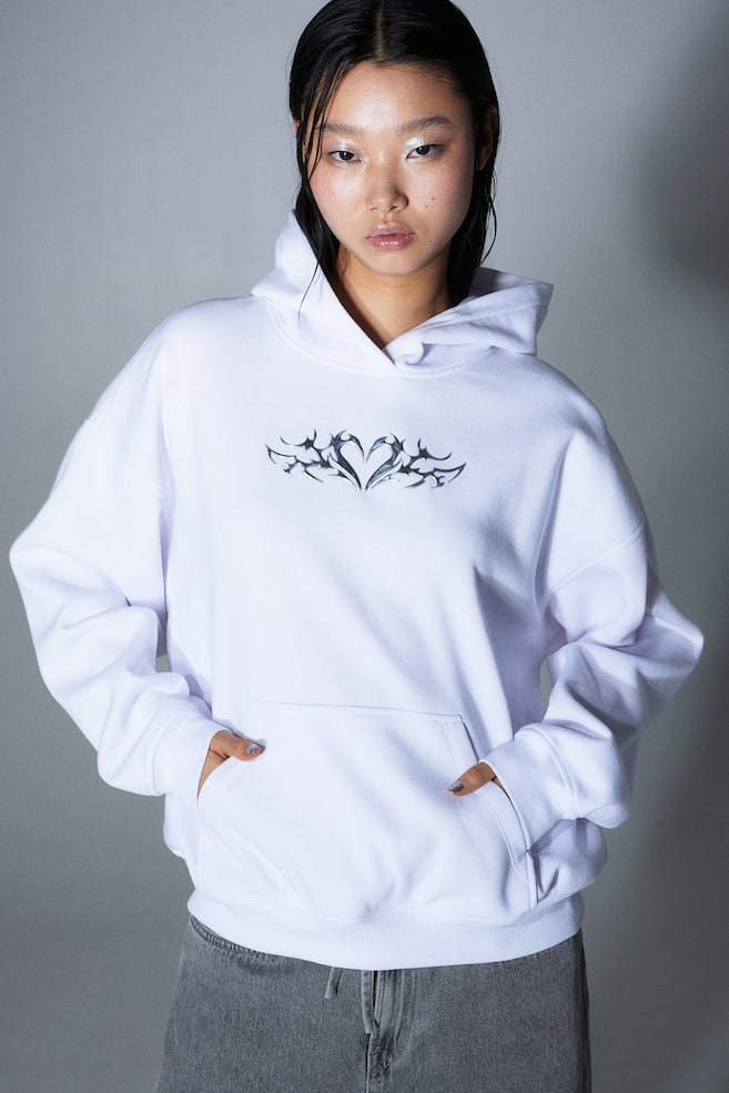 Oversized motif-detail hoodie - White/Heart/Black/Heart/Black/Other Dimensions - 1