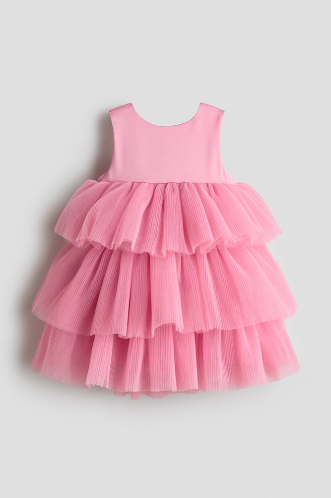 Kleid mit gestuftem Tüllrock - Dunkelrosa/Mintgrün/Cremefarben/Geblümt - 1