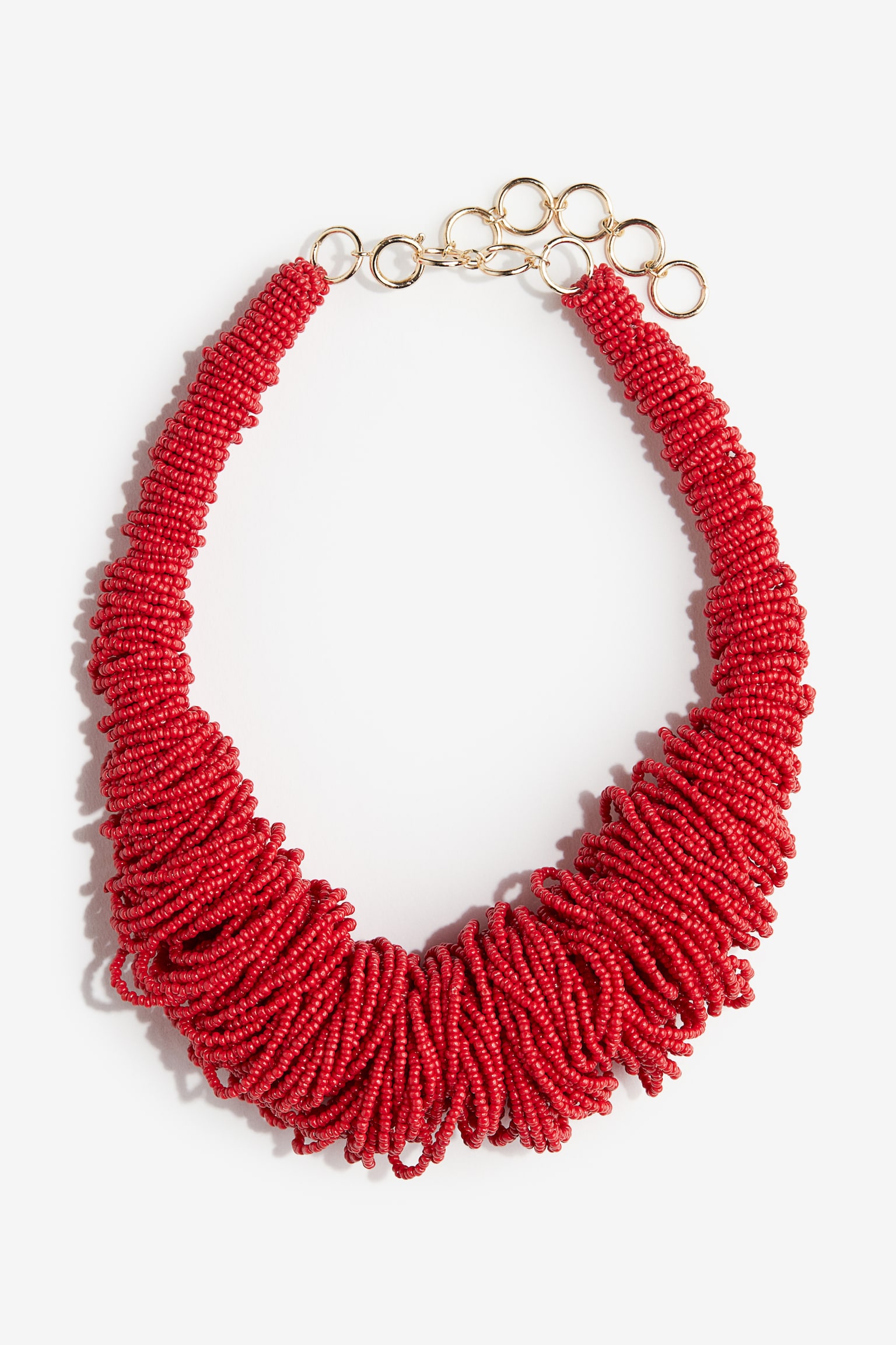 Glass Bead Statement Necklace - Bright red - 2