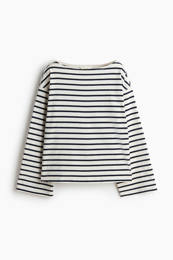 Long-sleeved boat-neck top - Cream/Striped/Dark brown/Striped/Navy blue/Red striped - 1