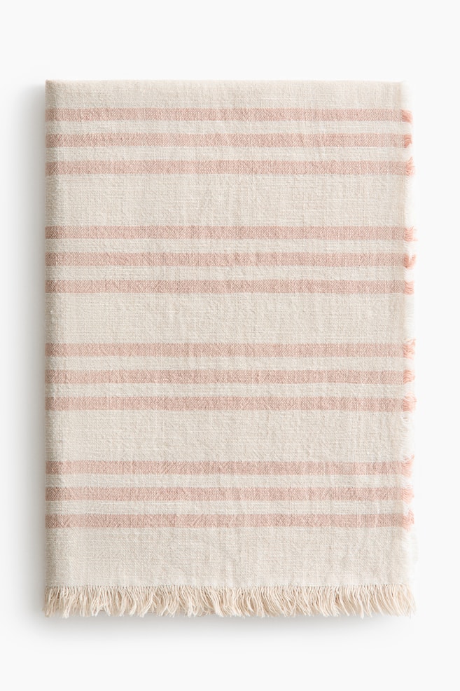 Mønstret plaid i hør - Støvet rosa/Stribet/Beige/Stribet - 1