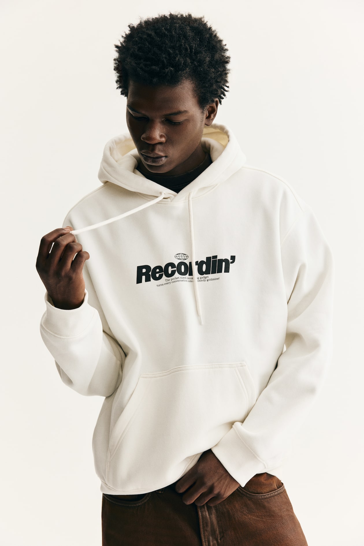 Loose Fit Printed hoodie White/Recordin' Men H&M