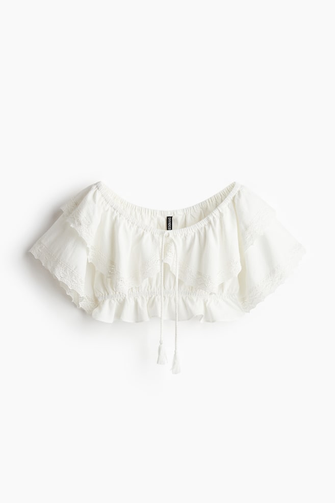 Lace-trimmed crop top - White - 1