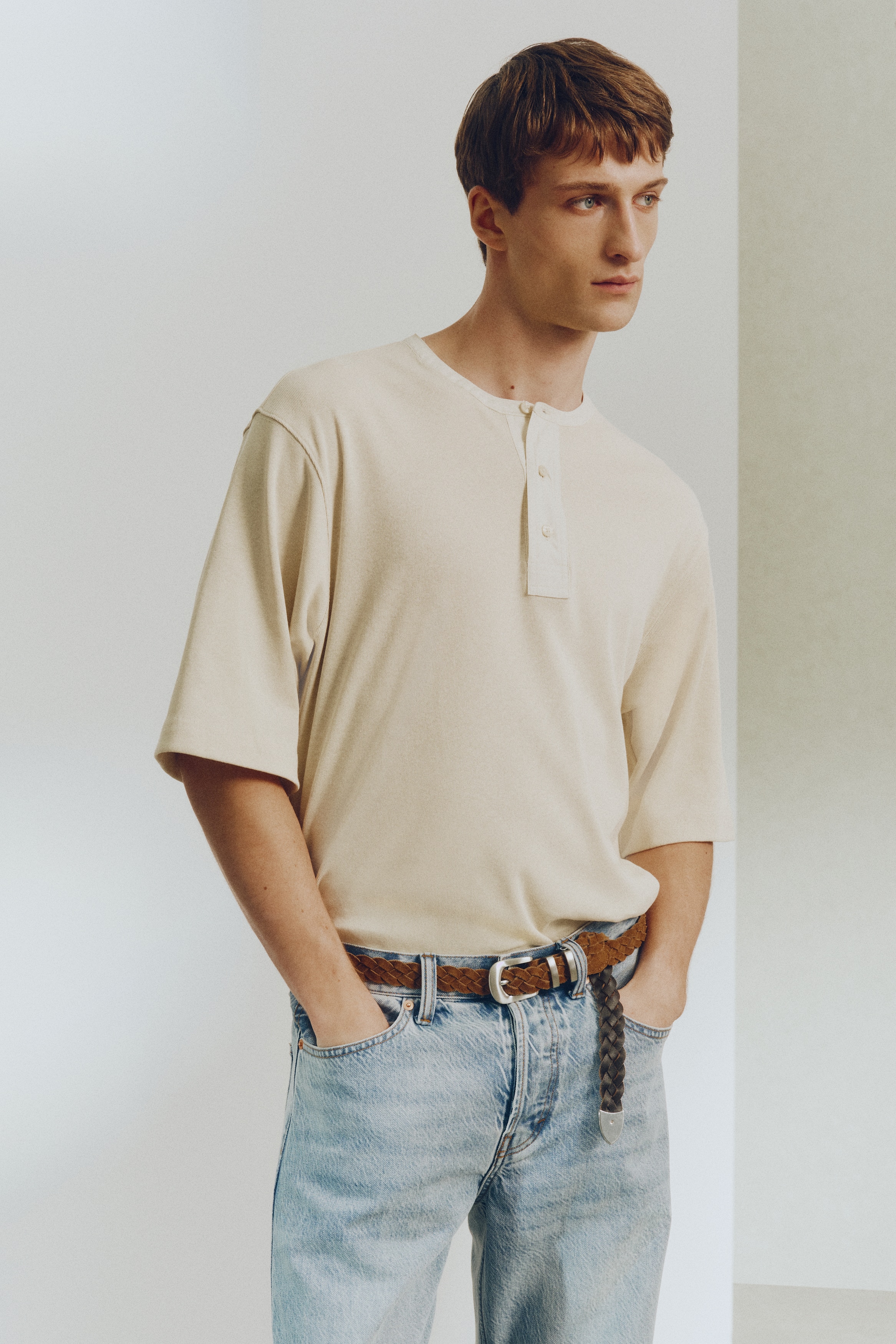 Farfarströja i linmix Loose Fit - Ljusbeige/Mörkbrun