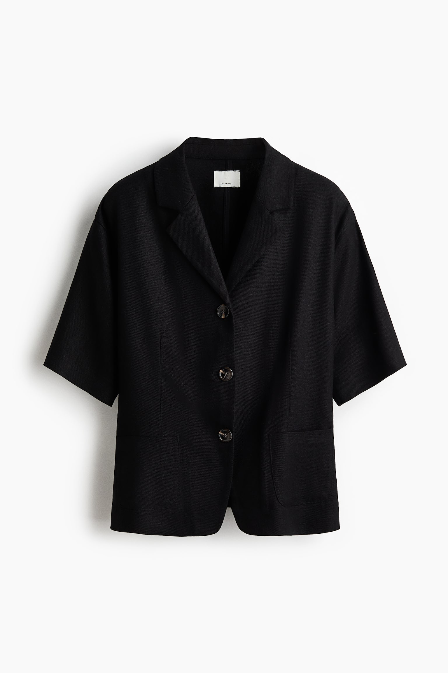 Short-sleeved linen-blend blazer - Black/White