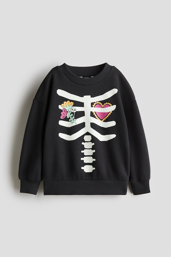 Sweatshirt with Printed Motif - Black/heart - 1
