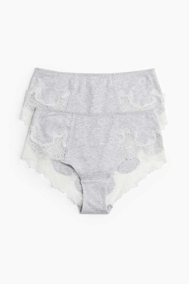 2-pack lace-trimmed cotton hipster briefs - Grey marl/White - 1