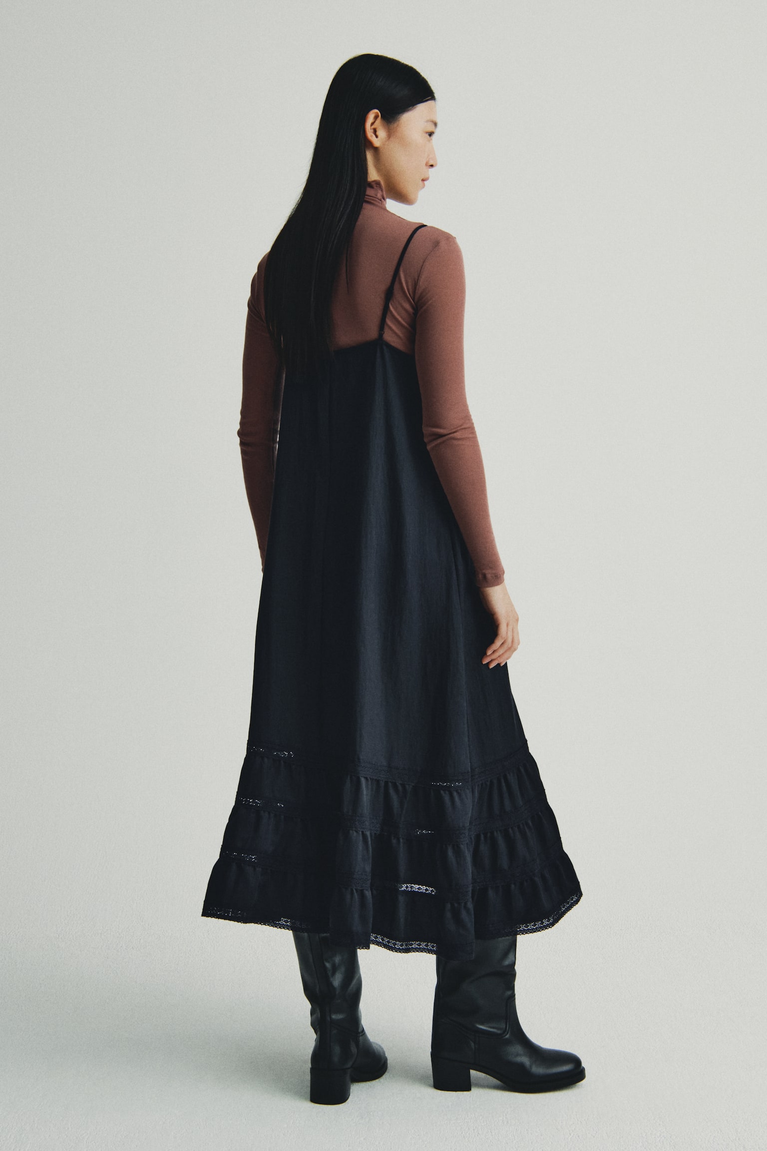 Lace-inset strappy dress - Black/White - 5