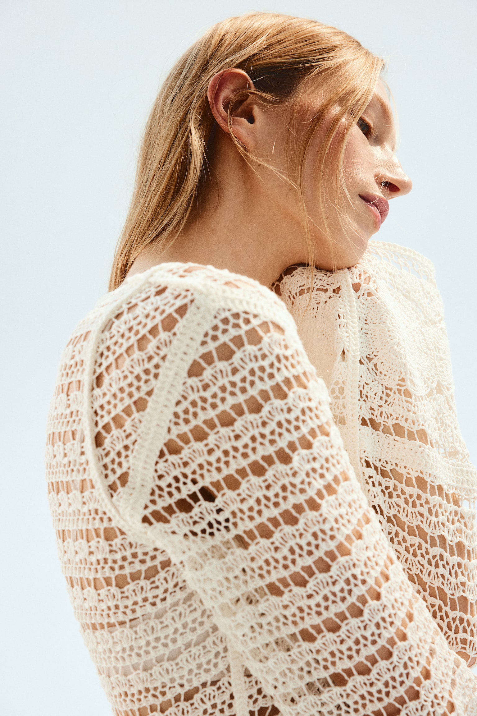 Crochet-look cardigan - Cream - 6