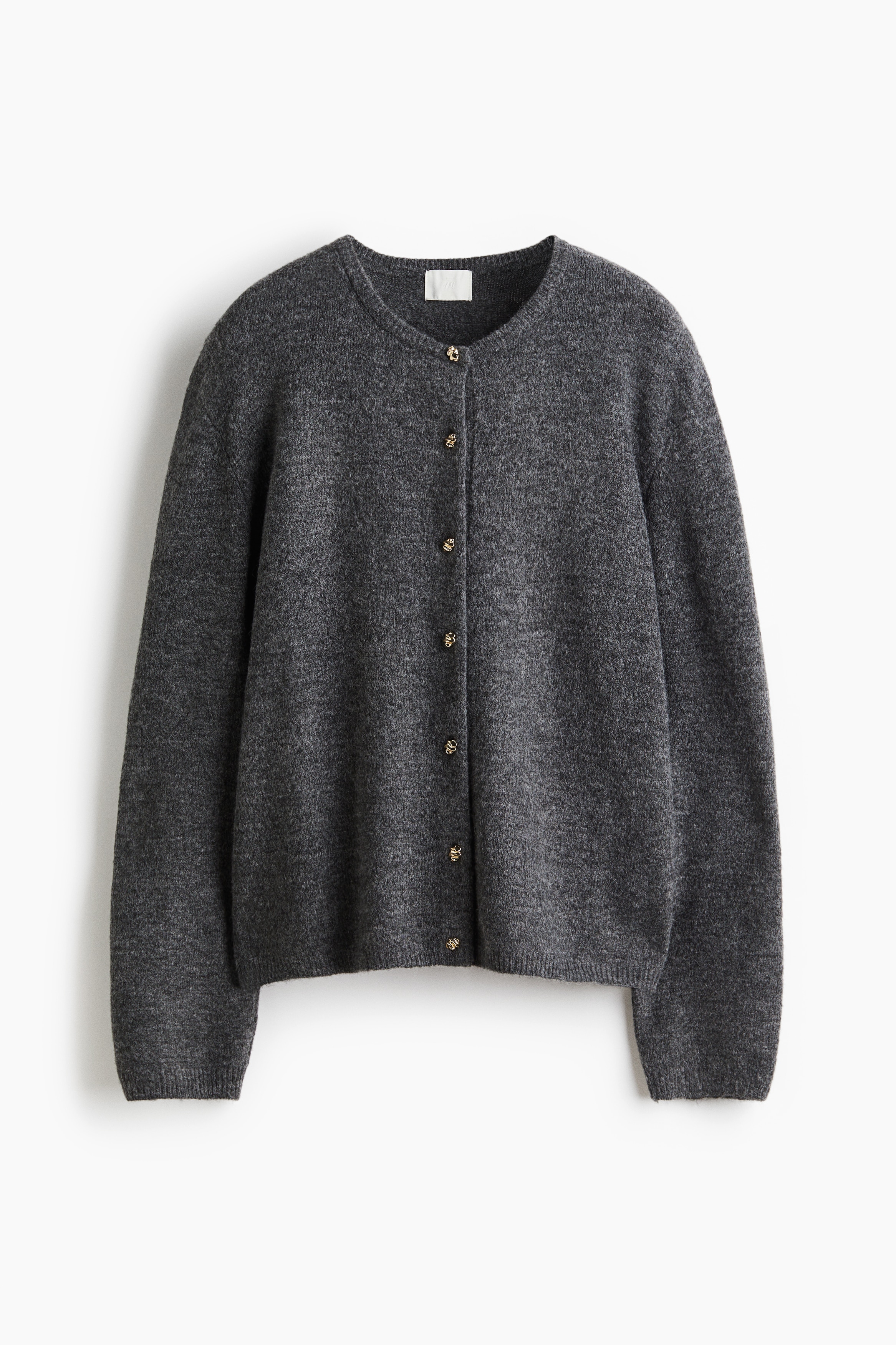 Fine-knit cardigan - Dark grey marl/Cream